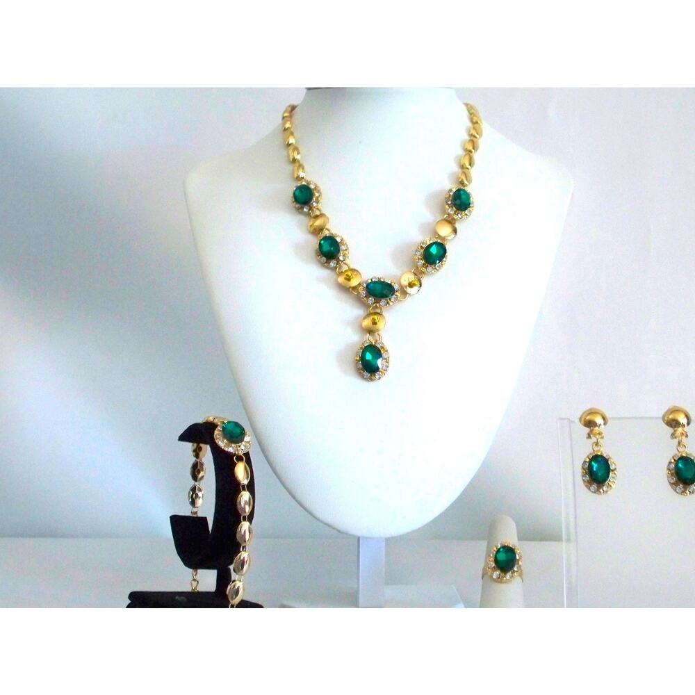 Green 4pc necklace set wedding bridal MOB prom party formal evening necklace set
